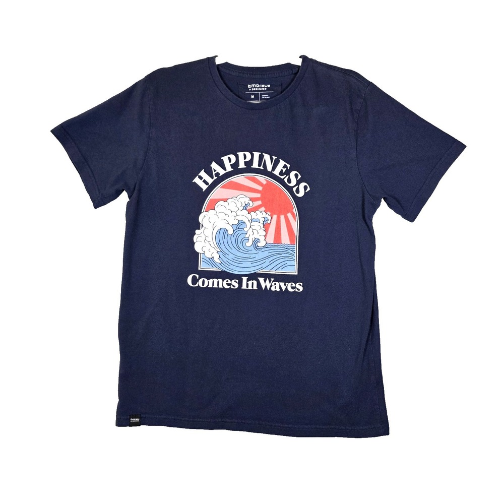 Embrace by Dedicated Navy Graphic T-Shirt‎ Medium M Happiness Comes In Waves